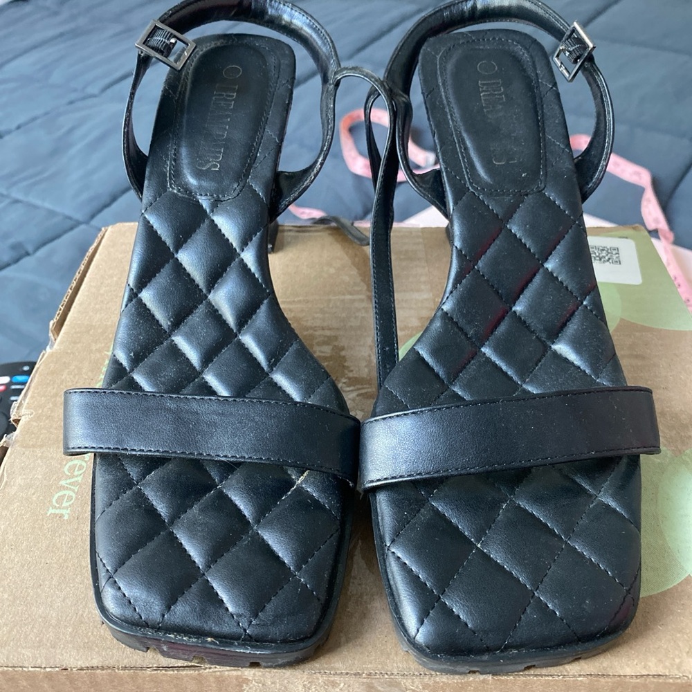 SHEIN Black Quilted Strap Heeled Sandals